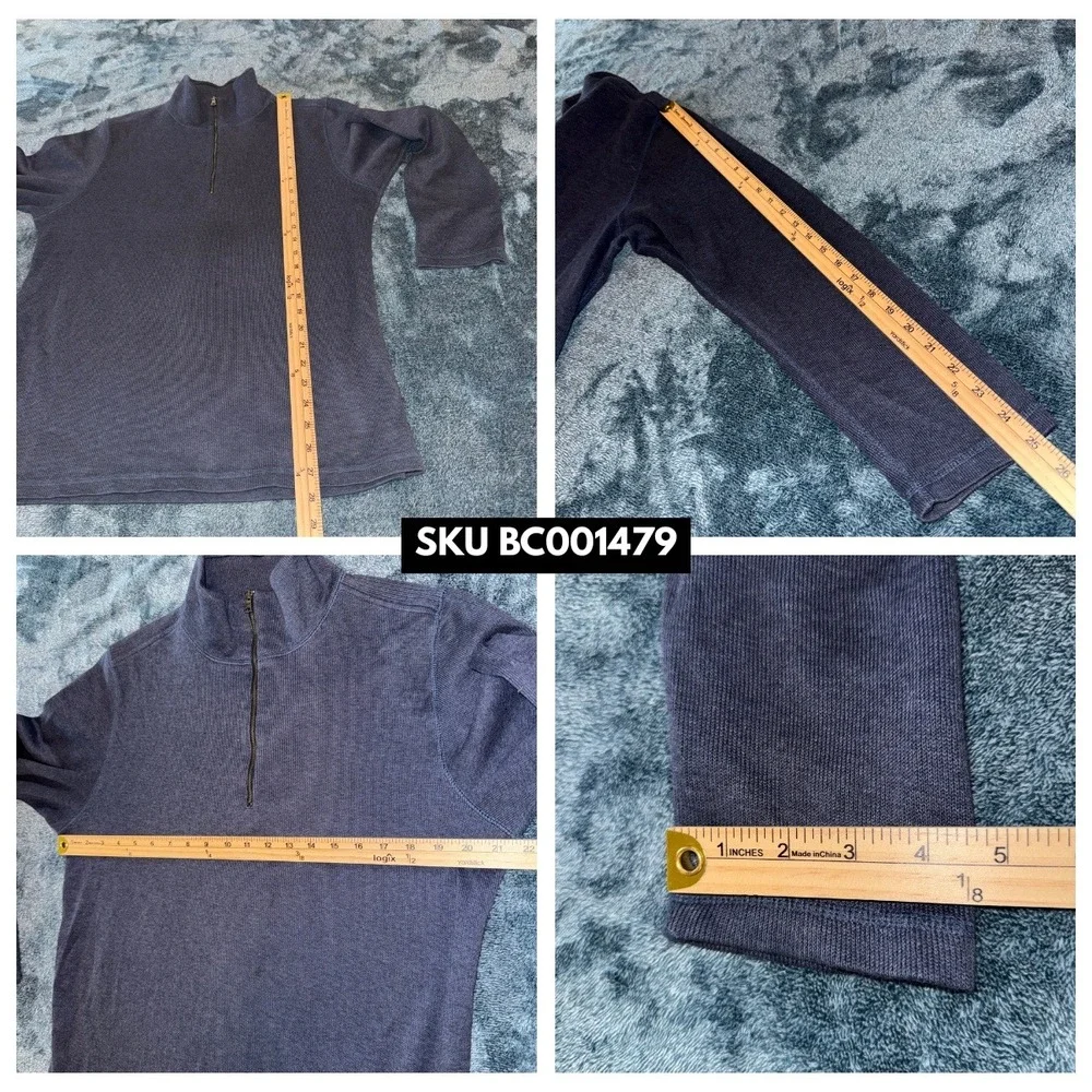 Banana Republic Mens Quarter Zip Pullover Medium Navy Blue 100% Cotton